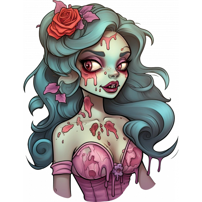 Pembe Korseli Mavi Saçlı Zombi Kız Duvar Stickerı