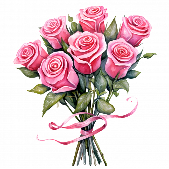 Pembe Kurdeleli Pembe Gül Buketi Duvar Stickerı