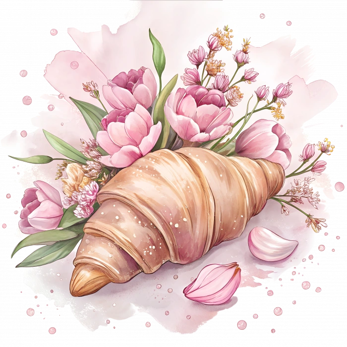 Pembe Lale Buketli Kruvasan