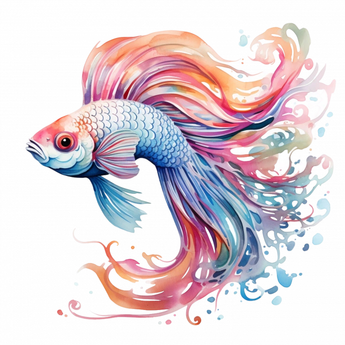 Pembe-Mavi-Mor Beta Balığı Duvar Stickerı