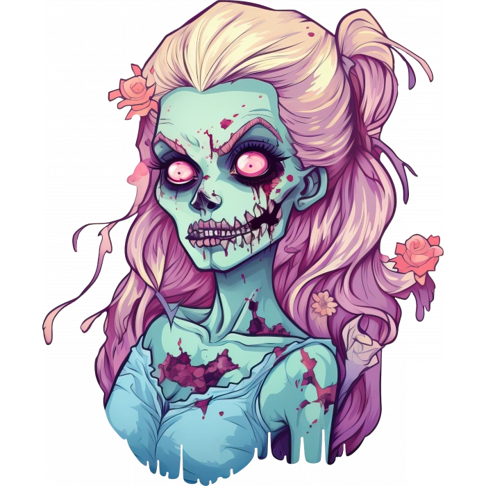 Pembe Saçlı Yaralı Zombi Kız Duvar Stickerı