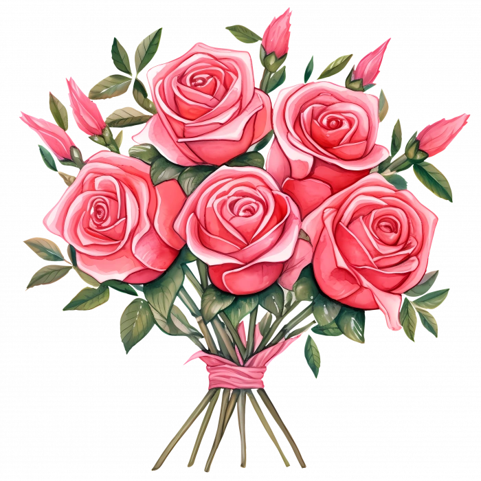 Pembe Tomurcuklu Gül Buketi Duvar Stickerı