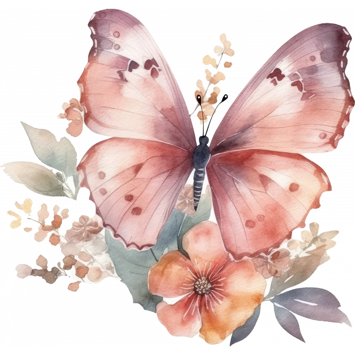 Pembe Tonlu Kelebek ve Çiçekler Duvar Stickerı