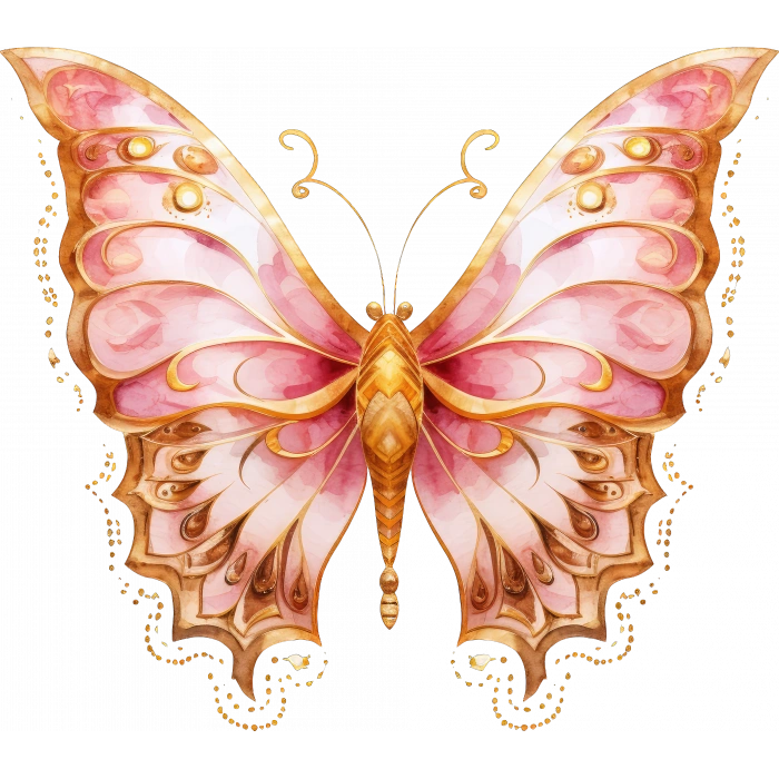 Pembe ve Altın Renkli Kelebek Duvar Stickerı