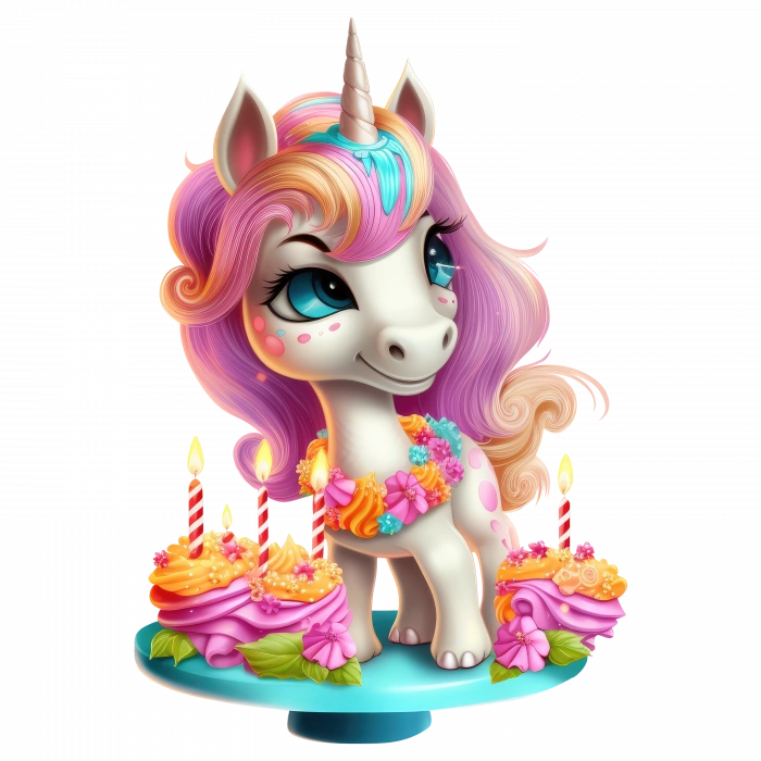 Pembe Yeleli Cupcakeli Unicorn Duvar Stickerı