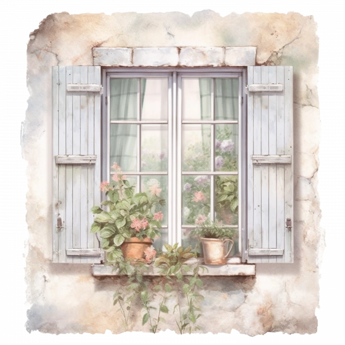 Saksıda Bitkili ve Panjurlu Pencere Duvar Stickerı