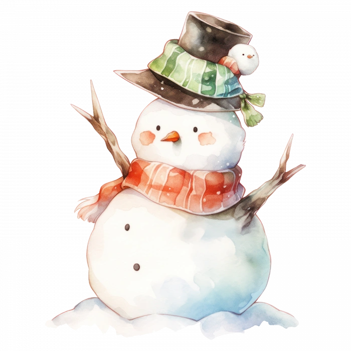 Şapkalı ve Kuşlu Karlı Adam Duvar Stickerı