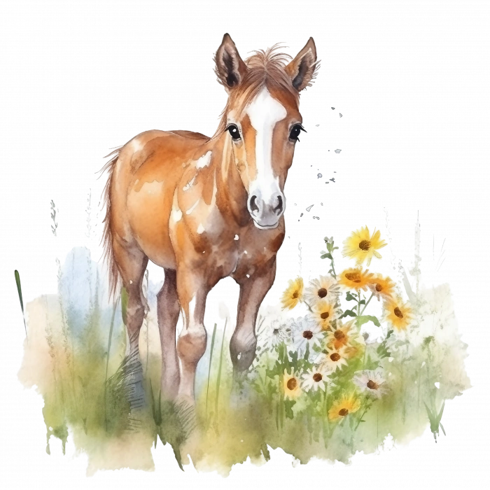 Sarı Çiçek Tarlasında At Yavrusu Duvar Stickerı