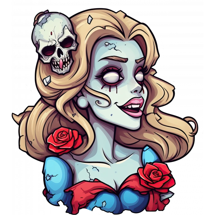 Sarışın Kafatası Detaylı Zombi Kız Duvar Stickerı