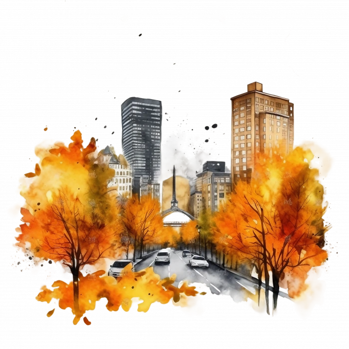 Şehir Manzaralı Sonbahar Caddesi Duvar Stickerı