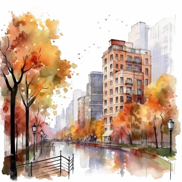 Şehir Manzaralı Sonbahar Yol Duvar Stickerı