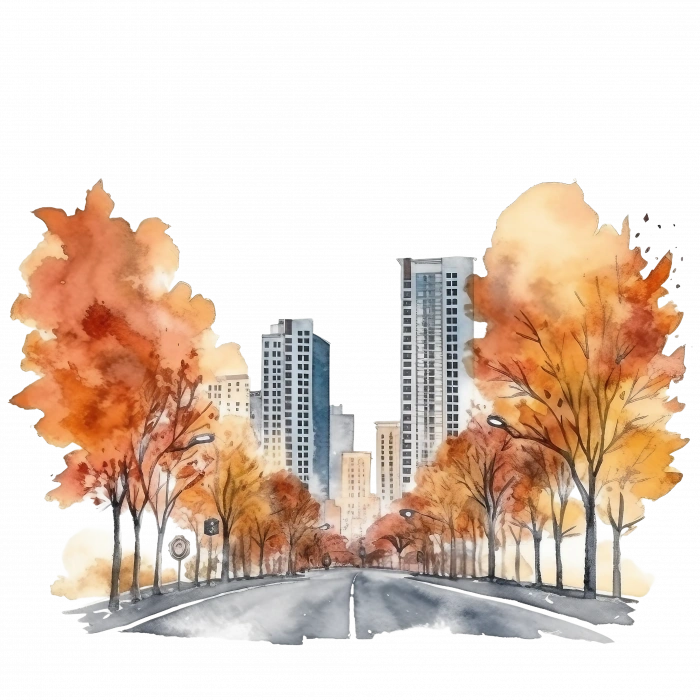 Şehir Yolu ve Sonbahar Ağaçları Duvar Stickerı