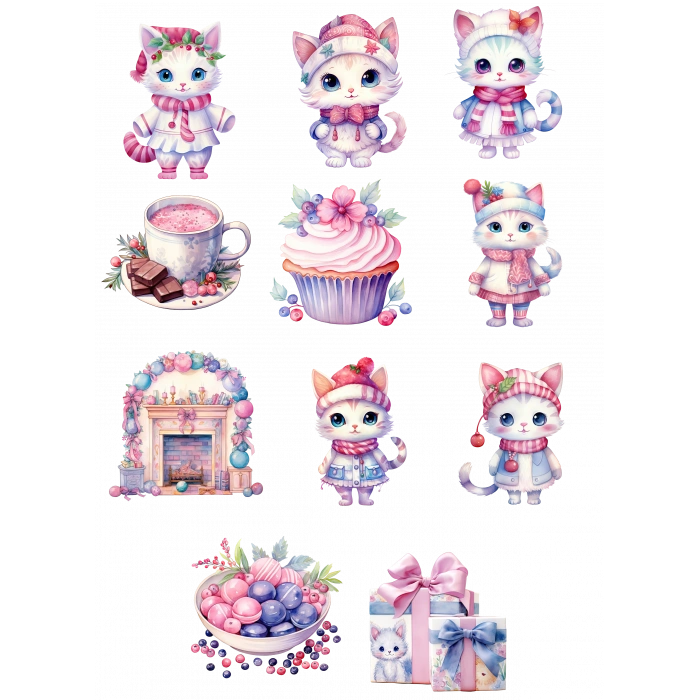 Sevimli Kedicik Sticker Set 1 11 Parça Telefon, Tablet, Defter, Laptop Sticker