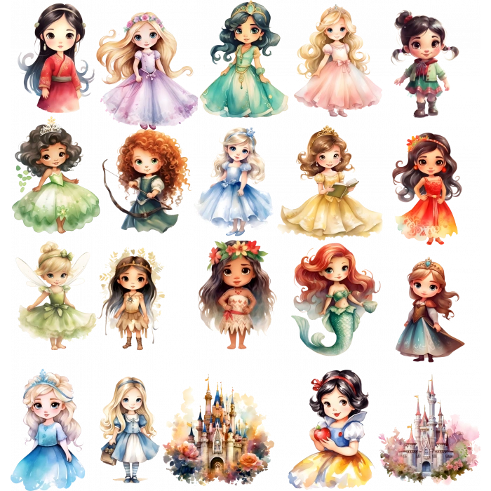 Sevimli Masal Karakterleri Sticker Set 1 20 Parça Telefon, Tablet, Defter, Laptop Sticker