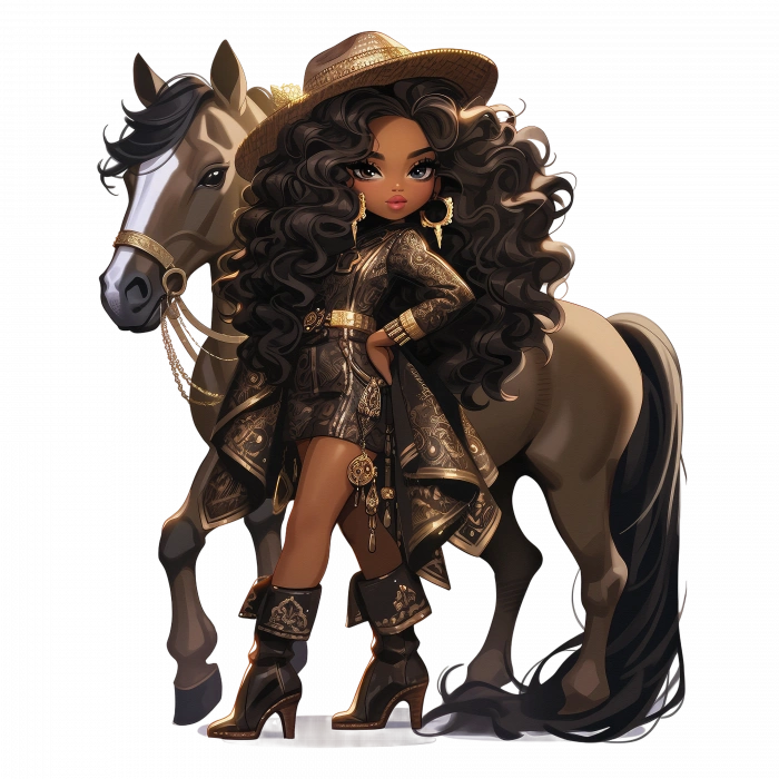 Şık Kahverengi Elbiseli Kovboy Kız Duvar Stickerı