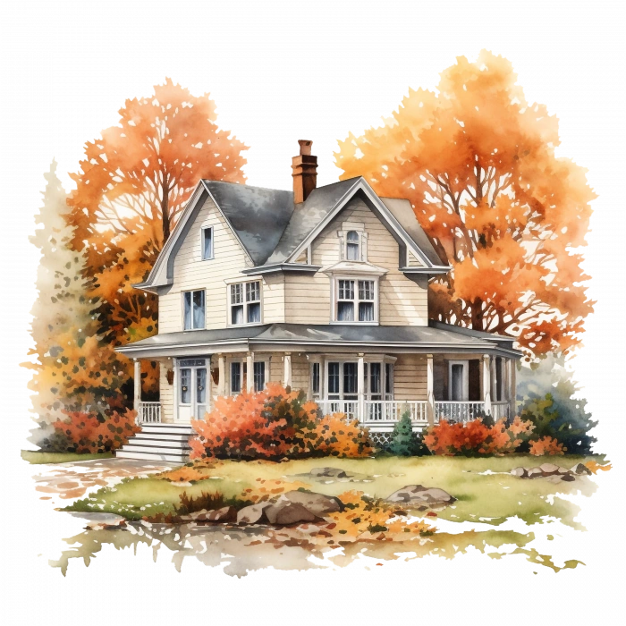 Sonbahar Manzaralı Rustik Ev Duvar Stickerı