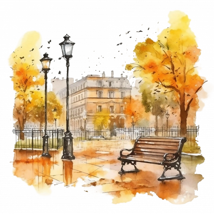 Sonbahar Park Bankı ve Sokak Lambaları Duvar Stickerı