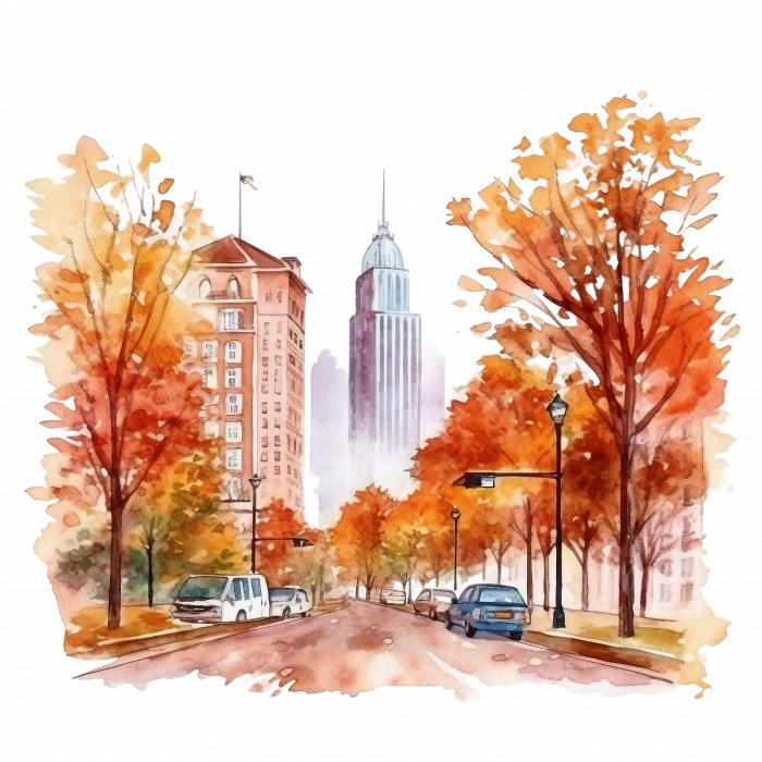 Sonbahar Şehir Yolu ve Mavi Araba Duvar Stickerı