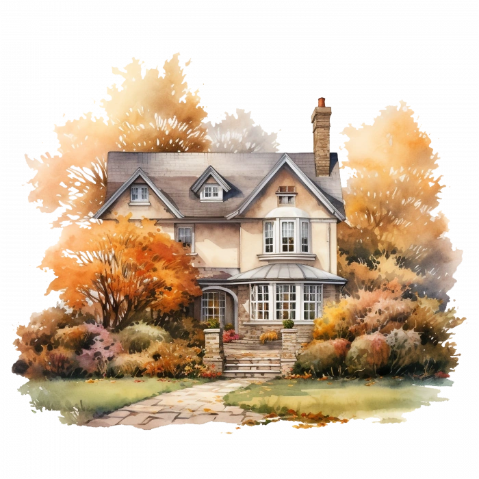 Sonbahar Tonlarında Tek Katlı Ev Duvar Stickerı