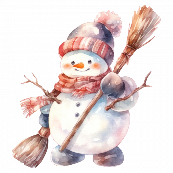 Süpürgeli Karlı Adam Duvar Stickerı