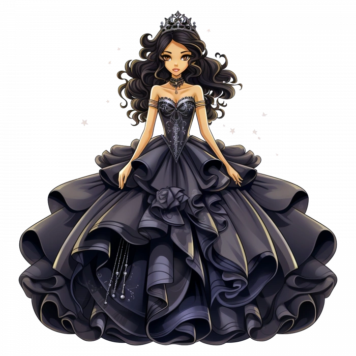Taçlı Siyah Elbiseli Prenses Duvar Stickerı