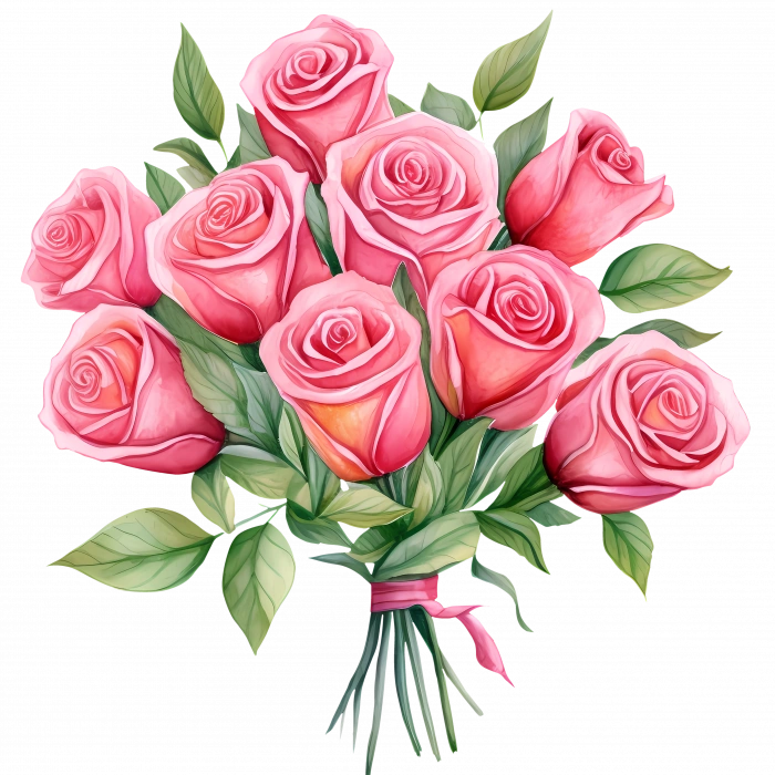 Tam Açmış Pembe Gül Buketi Duvar Stickerı