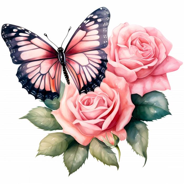 Tek Kanatlı Kelebek ve Çiçekler Duvar Stickerı