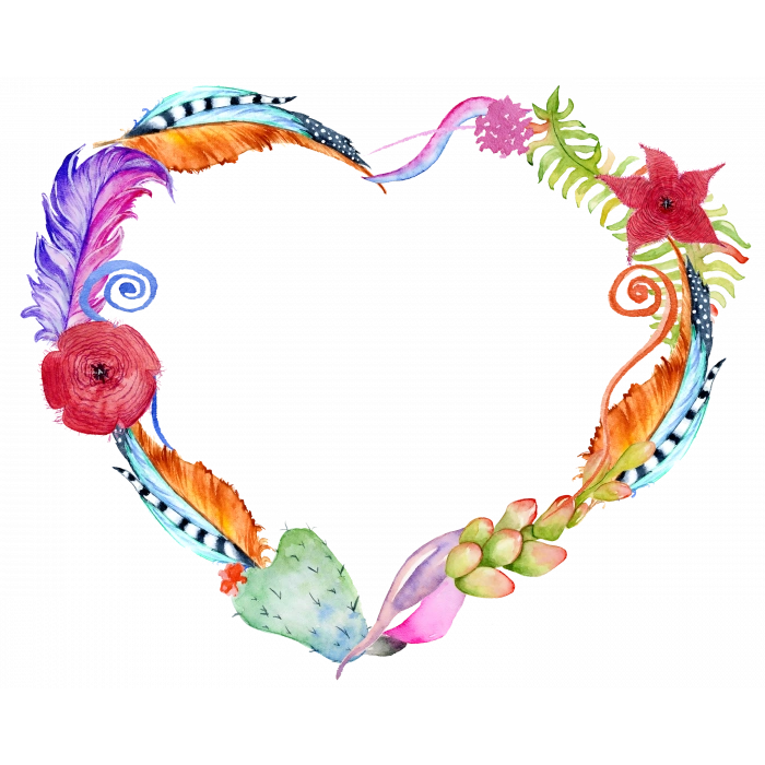 Tüylü ve Çiçekli Kalp Çerçeve