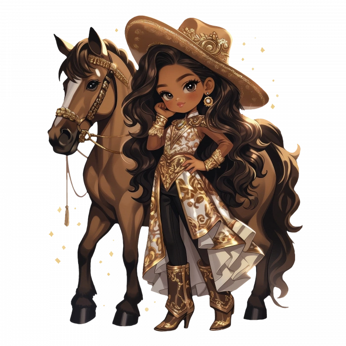 Uzun Beyaz ve Altın Ceketli Kovboy Kız Duvar Stickerı