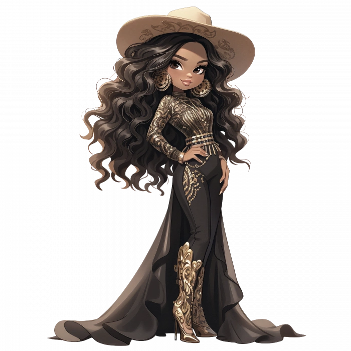 Uzun Kuyruklu Altın İşlemeli Takımlı Kovboy Kız Duvar Stickerı