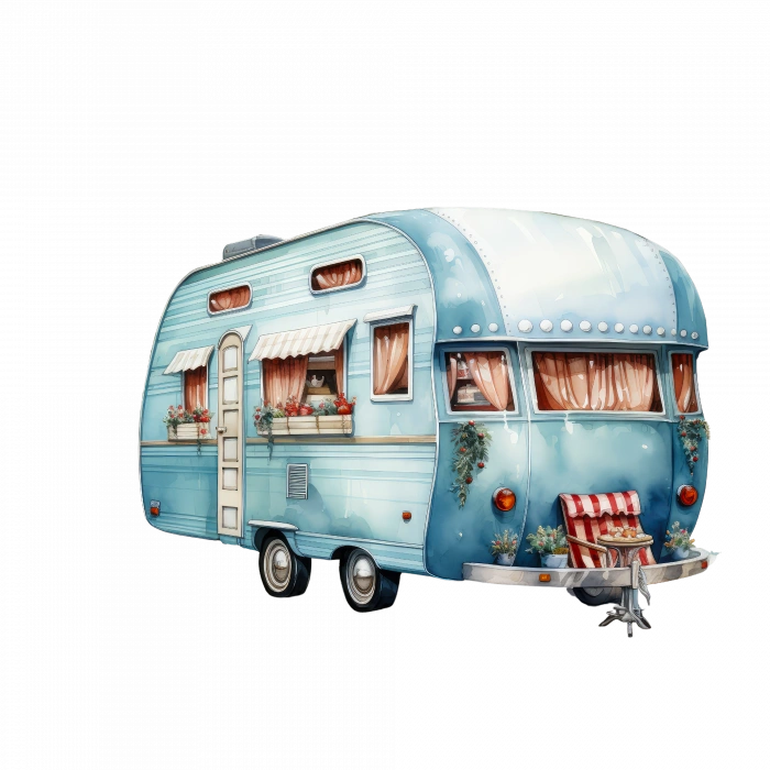 Vintage Mavi Karavan Duvar Stickerı