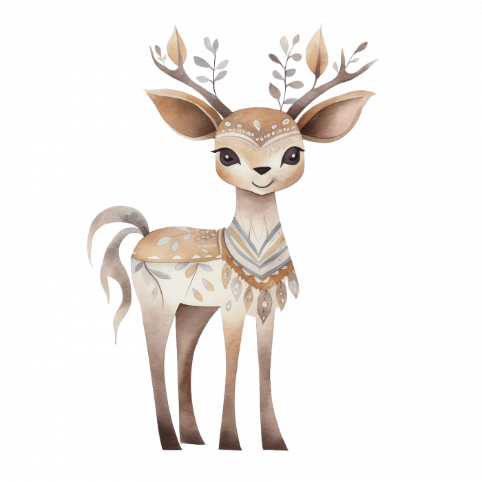 Yaprak Desenli Boynuzlu Sevimli Geyik Duvar Stickerı