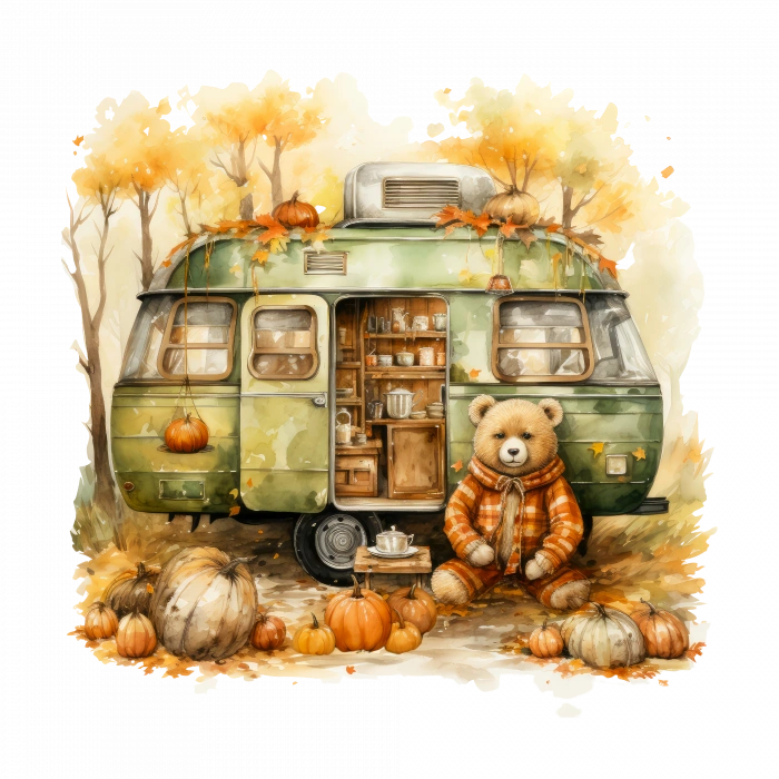 Yeşil Karavan ve Ayıcık Duvar Stickerı