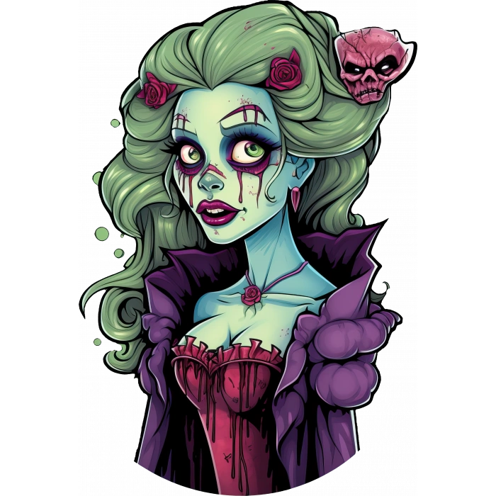 Yeşil Saçlı Zombi Kız Duvar Stickerı
