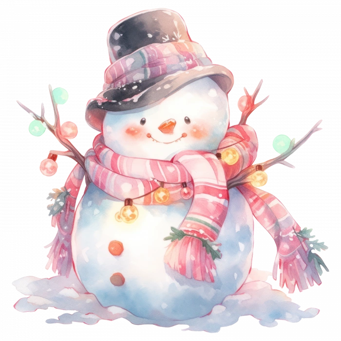 Yılbaşı Işıklarıyla Karlı Adam Duvar Stickerı