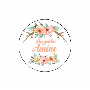 Yuvarlak Dal ve Çiçek Desenli Kına Nişan Düğün 3x3 cm özel etiket / 50 adet sticker