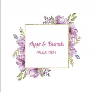 Kare çiçekli Kına Nişan Düğün 3x3 cm özel etiket / 50 adet sticker