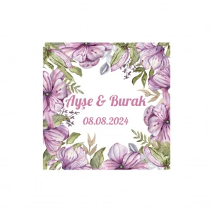 Mor Çiçekli Kına Nişan Düğün 3x3 cm özel etiket / 50 adet sticker