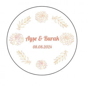 Yuvarşal mor Çiçekli Kına Nişan Düğün 3x3 cm özel etiket / 50 adet sticker