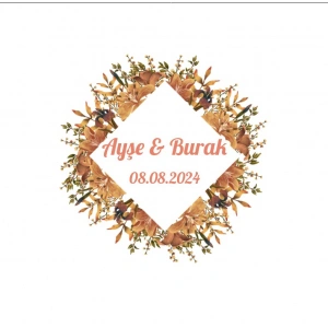 Yuvarlak Turuncu Çiçekli Kına Nişan Düğün 3x3 cm özel etiket / 50 adet sticker
