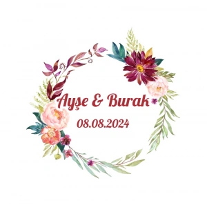 Dikdörtgen Çiçekli Kına Nişan Düğün 3x3 cm özel etiket / 50 adet sticker