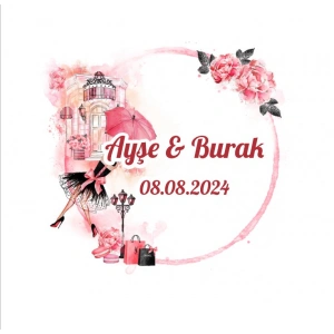 Romantik Gül Çelengi Etiketi Kına Nişan Düğün 3x3 cm özel etiket / 50 adet sticker