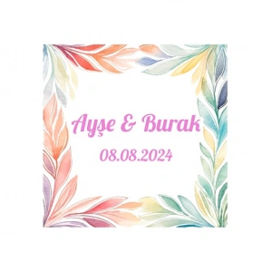 Suluboya Nokta Düğün Etiketi Kına Nişan Düğün 3x3 cm özel etiket / 50 adet sticker