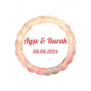 Sekizgen Çerçeveli Sulu Boya Etiket Kına Nişan Düğün 3x3 cm özel etiket / 50 adet sticker