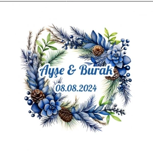 Kırmızı Kış Çelengi Etiketi Kına Nişan Düğün 3x3 cm özel etiket / 50 adet sticker