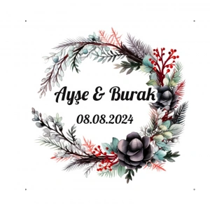 Mavi Kozalaklı Kış Çelengi Etiketi Kına Nişan Düğün 3x3 cm özel etiket / 50 adet sticker