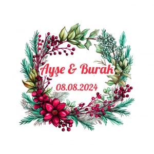 Çerçeveli Kış Çiçekleri Etiketi Kına Nişan Düğün 3x3 cm özel etiket / 50 adet sticker