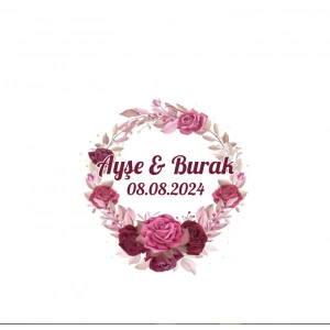 Altın Çember Ayçiçeği ve Gül Etiketi Kına Nişan Düğün 3x3 cm özel etiket / 50 adet sticker