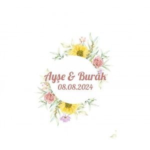 Bordo Güllü Çelenk Etiketi Kına Nişan Düğün 3x3 cm özel etiket / 50 adet sticker