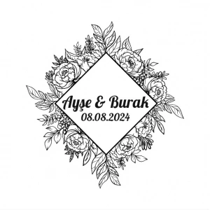 Yuvarlak Ayçiçeği ve Gül Çelengi Etiketi Kına Nişan Düğün 3x3 cm özel etiket / 50 adet sticker